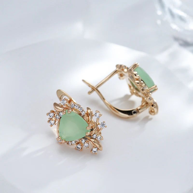 Smart Green Zircon Floral Drop Earrings in 585 Rose Gold Finish