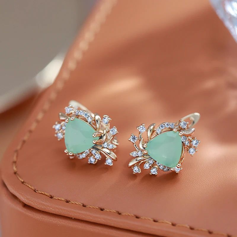 Smart Green Zircon Floral Drop Earrings in 585 Rose Gold Finish