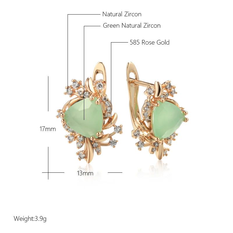 Smart Green Zircon Floral Drop Earrings in 585 Rose Gold Finish