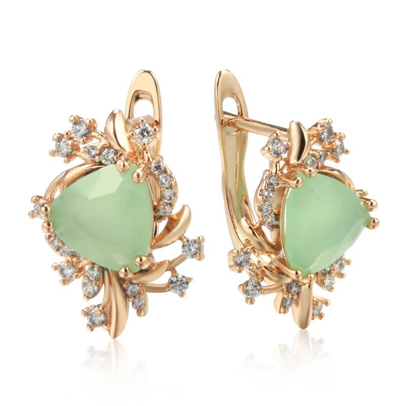 Smart Green Zircon Floral Drop Earrings in 585 Rose Gold Finish