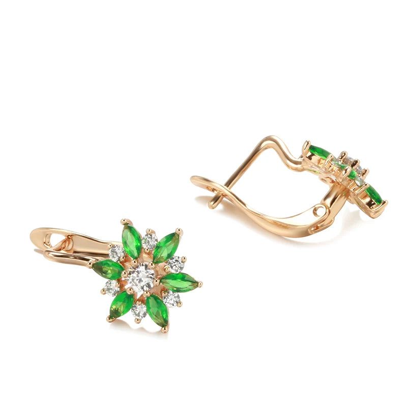 Smart Green Zircon Floral Drop Earrings in Luxurious 585 Rose Gold