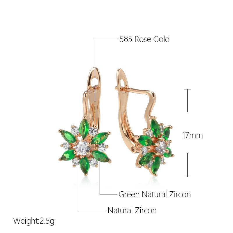 Smart Green Zircon Floral Drop Earrings in Luxurious 585 Rose Gold