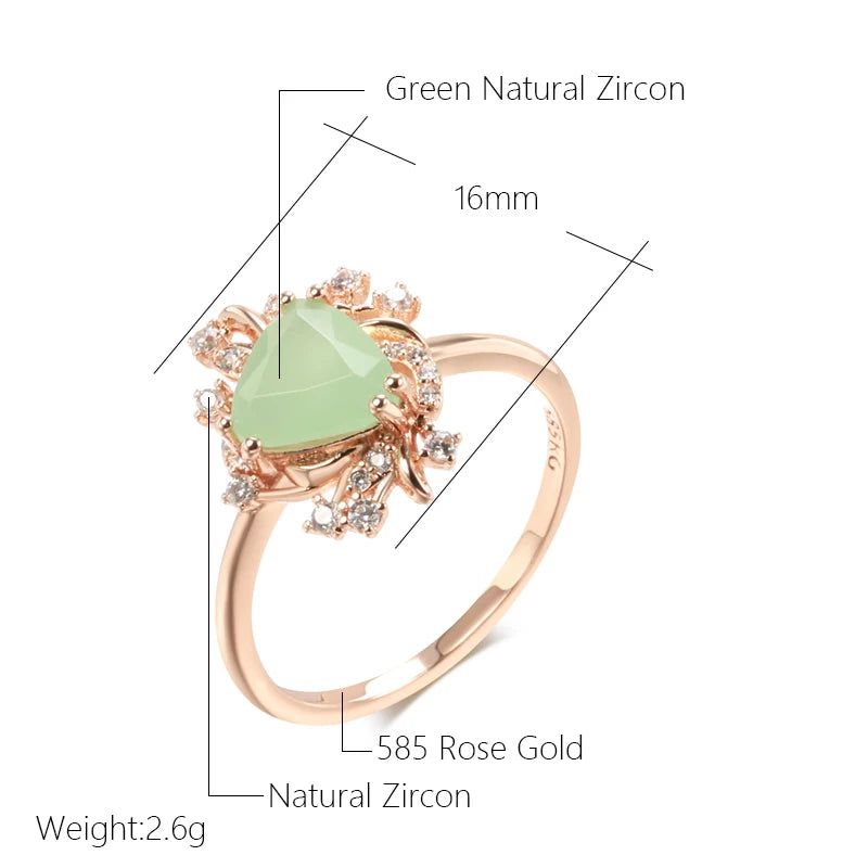 Smart Green Zircon Flower Ring in 585 Rose Gold - Fashionable Crystal Jewelry