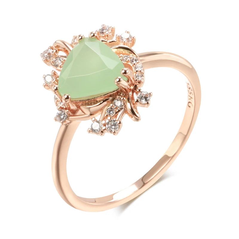 Smart Green Zircon Flower Ring in 585 Rose Gold - Fashionable Crystal Jewelry