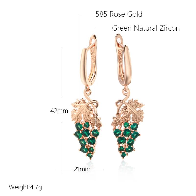 Smart Green Zircon Grape Drop Earrings in 585 Rose Gold - Vintage-Inspired Crystal Jewelry