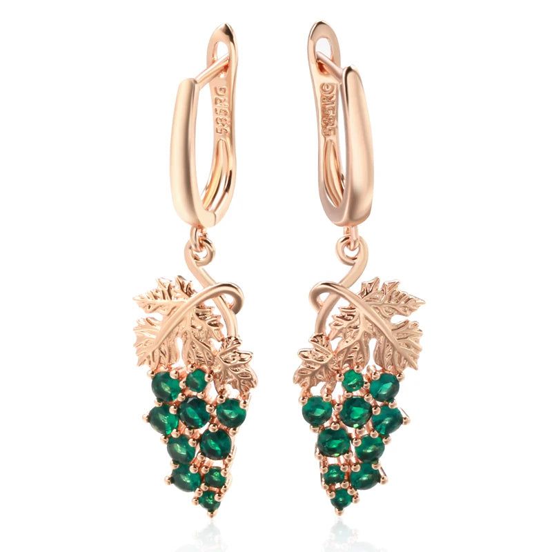 Smart Green Zircon Grape Drop Earrings in 585 Rose Gold - Vintage-Inspired Crystal Jewelry