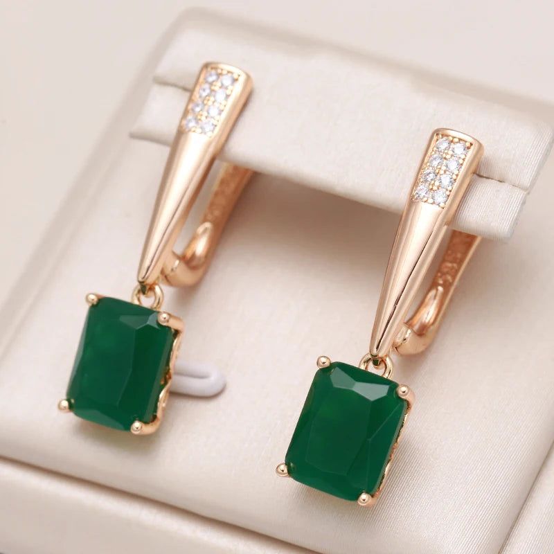 Smart Green Zircon Long Dangle Earrings in 585 Rose Gold - Vintage Style Luxury Jewelry