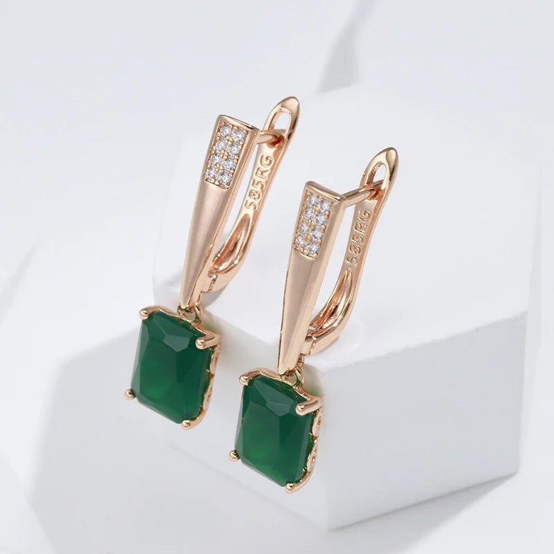 Smart Green Zircon Long Dangle Earrings in 585 Rose Gold - Vintage Style Luxury Jewelry