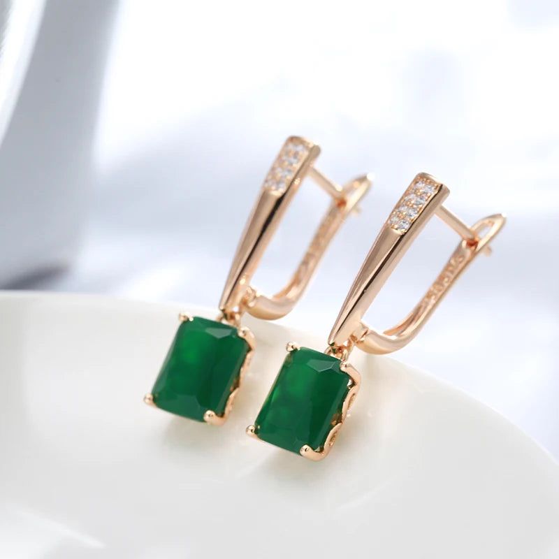 Smart Green Zircon Long Dangle Earrings in 585 Rose Gold - Vintage Style Luxury Jewelry