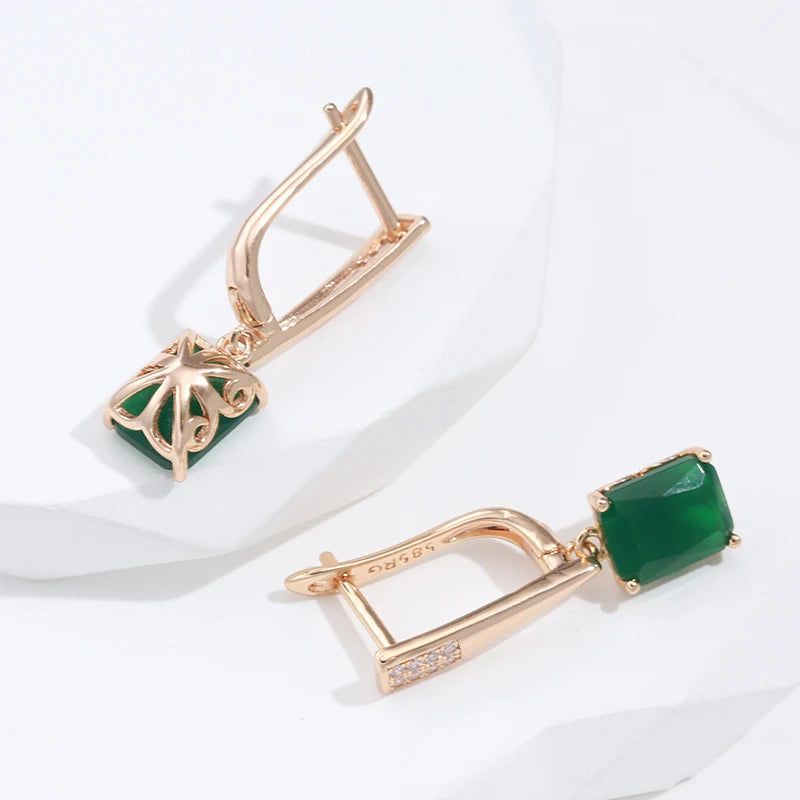 Smart Green Zircon Long Dangle Earrings in 585 Rose Gold - Vintage Style Luxury Jewelry