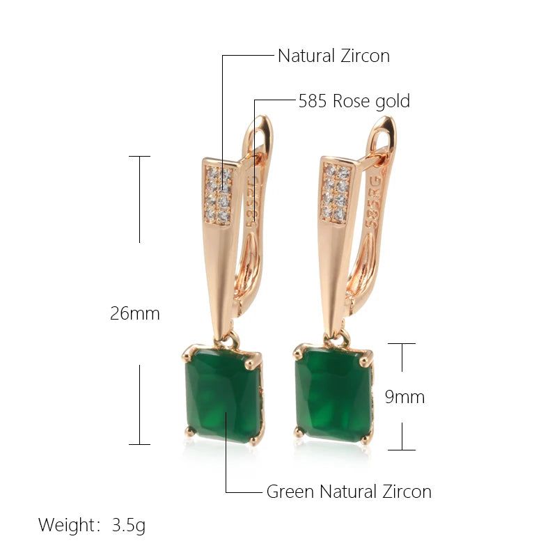 Smart Green Zircon Long Dangle Earrings in 585 Rose Gold - Vintage Style Luxury Jewelry