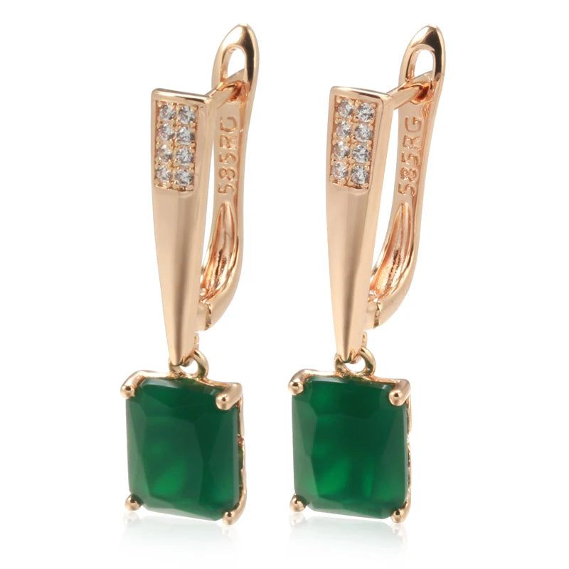 Smart Green Zircon Long Dangle Earrings in 585 Rose Gold - Vintage Style Luxury Jewelry