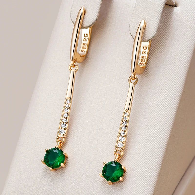 Smart Green Zircon Long Drop Earrings in Luxury 585 Rose Gold Finish