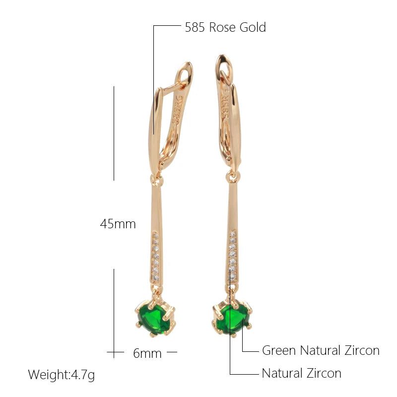 Smart Green Zircon Long Drop Earrings in Luxury 585 Rose Gold Finish