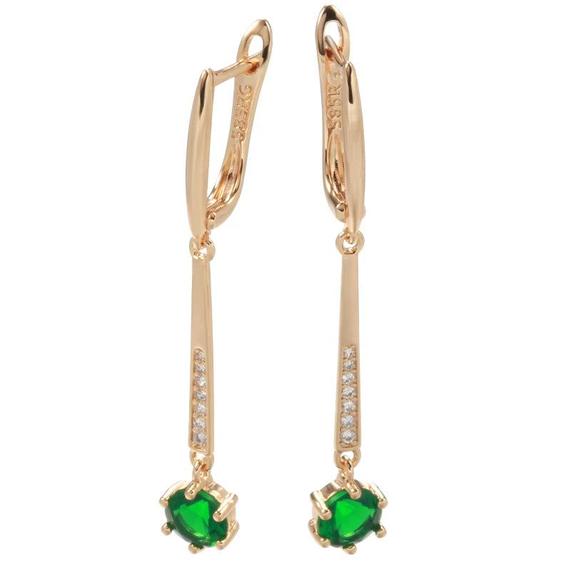 Smart Green Zircon Long Drop Earrings in Luxury 585 Rose Gold Finish