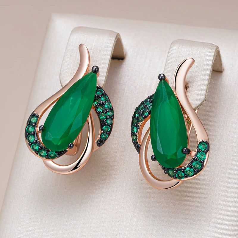 Smart Green Zircon Rose Gold and Black Plated Crystal Flower Earrings