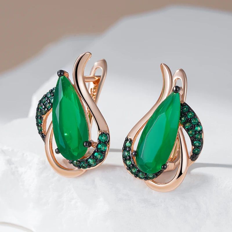 Smart Green Zircon Rose Gold and Black Plated Crystal Flower Earrings