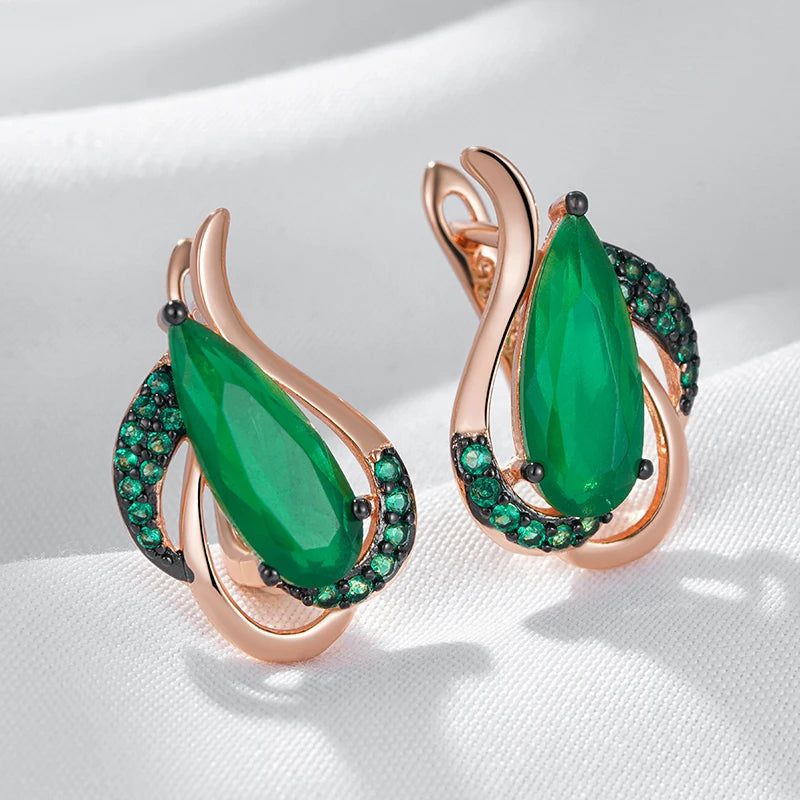 Smart Green Zircon Rose Gold and Black Plated Crystal Flower Earrings