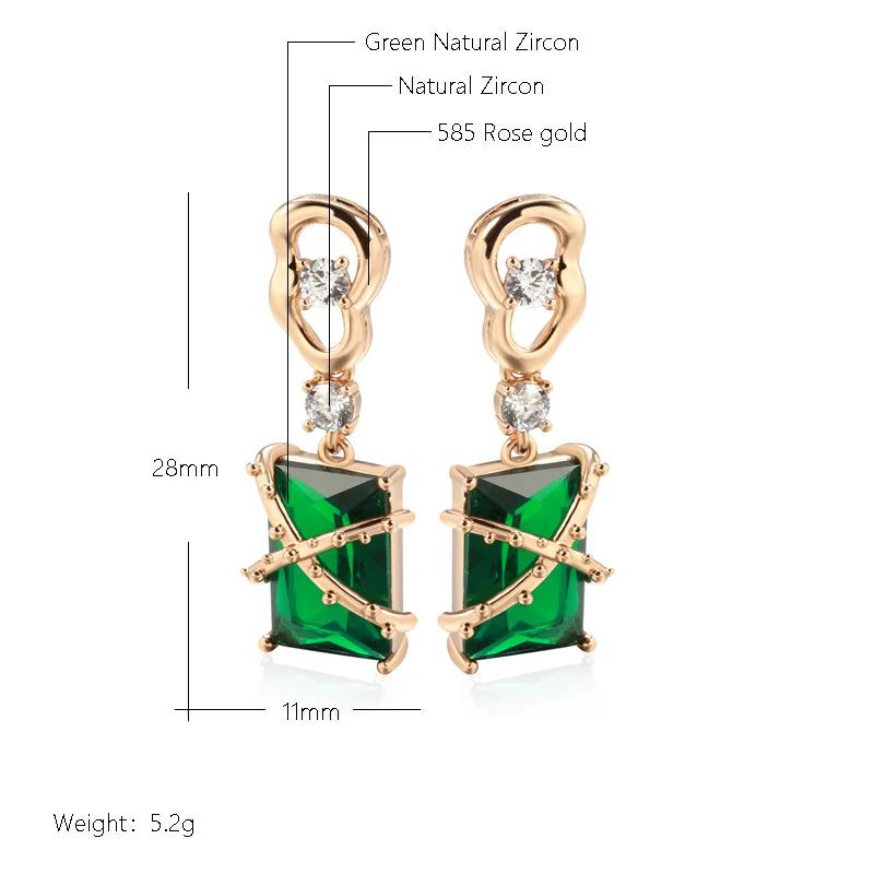 Smart Green Zircon Square Drop Earrings in 585 Rose Gold with White Stone - Versatile Jewelry for Every Occasion