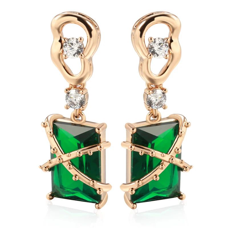 Smart Green Zircon Square Drop Earrings in 585 Rose Gold with White Stone - Versatile Jewelry for Every Occasion