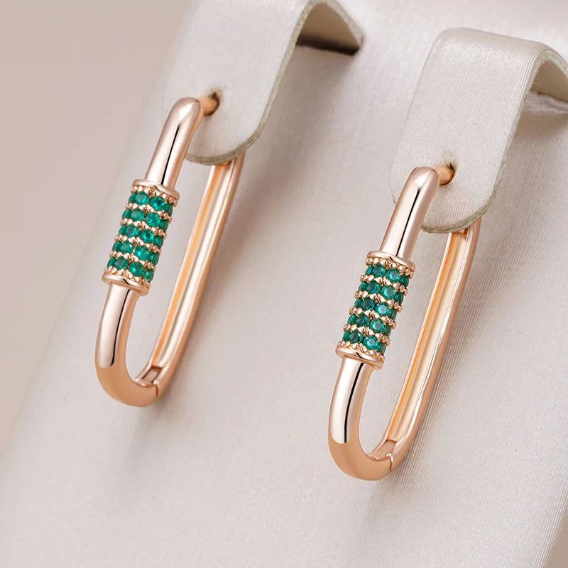 Smart Green Zircon Square Hoop Earrings in 585 Rose Gold - Fashion Jewelry