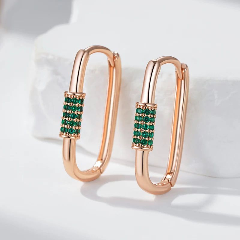 Smart Green Zircon Square Hoop Earrings in 585 Rose Gold - Fashion Jewelry