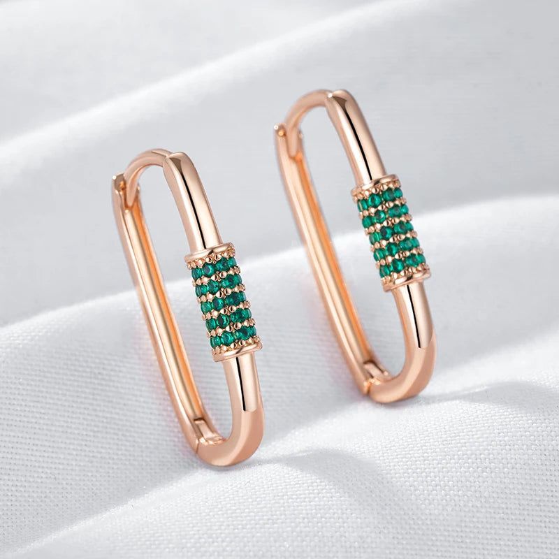 Smart Green Zircon Square Hoop Earrings in 585 Rose Gold - Fashion Jewelry