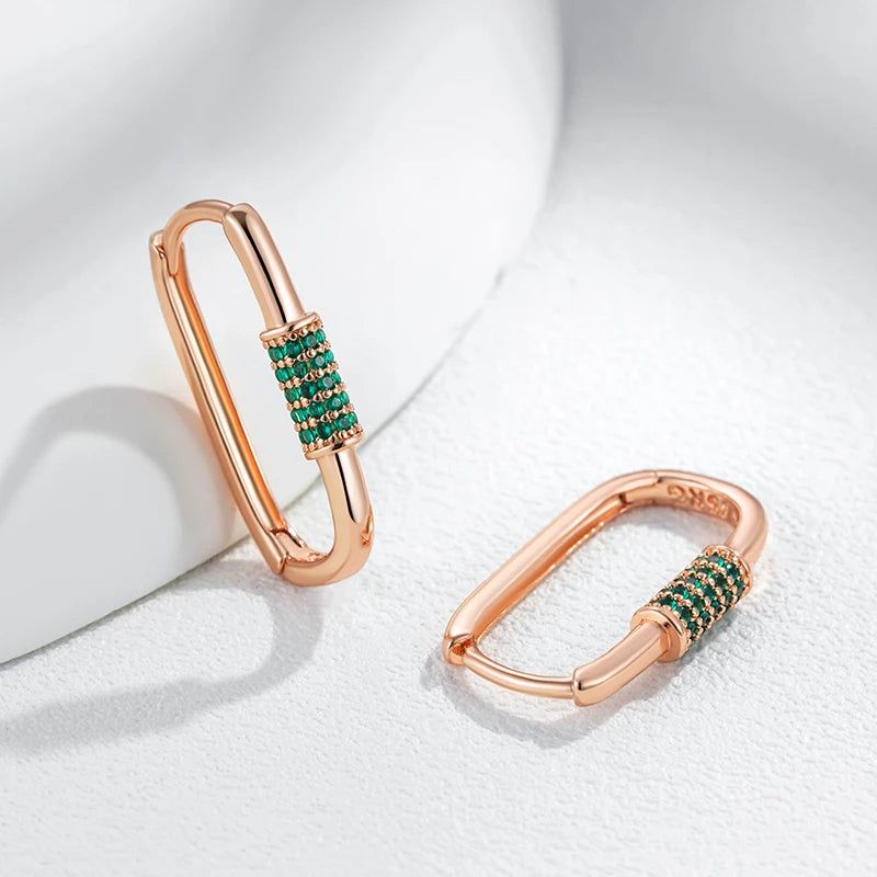 Smart Green Zircon Square Hoop Earrings in 585 Rose Gold - Fashion Jewelry