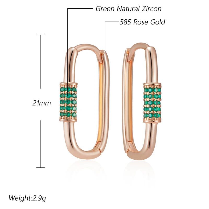 Smart Green Zircon Square Hoop Earrings in 585 Rose Gold - Fashion Jewelry