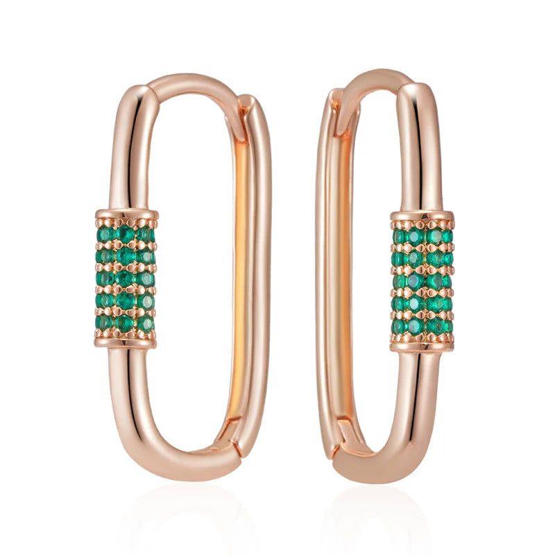 Smart Green Zircon Square Hoop Earrings in 585 Rose Gold - Fashion Jewelry