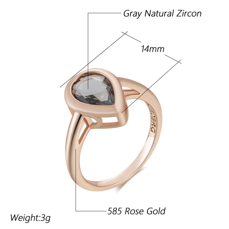 Smart Grey Crystal Teardrop Ring in 585 Rose Gold with Natural Zircon