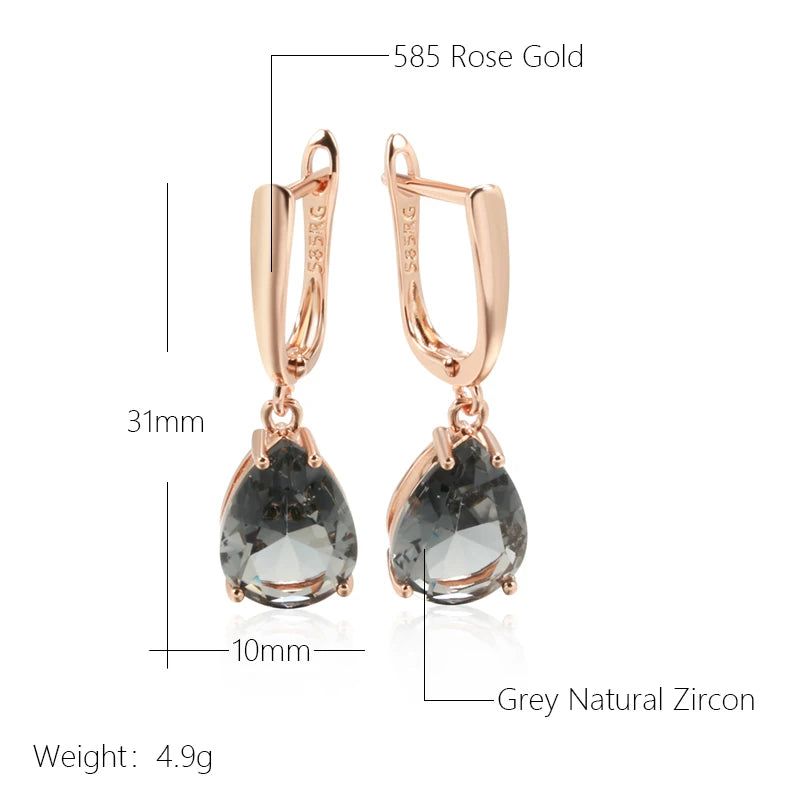 Smart Grey Crystal Water Drop Dangle Earrings in 585 Rose Gold with Natural Zircon