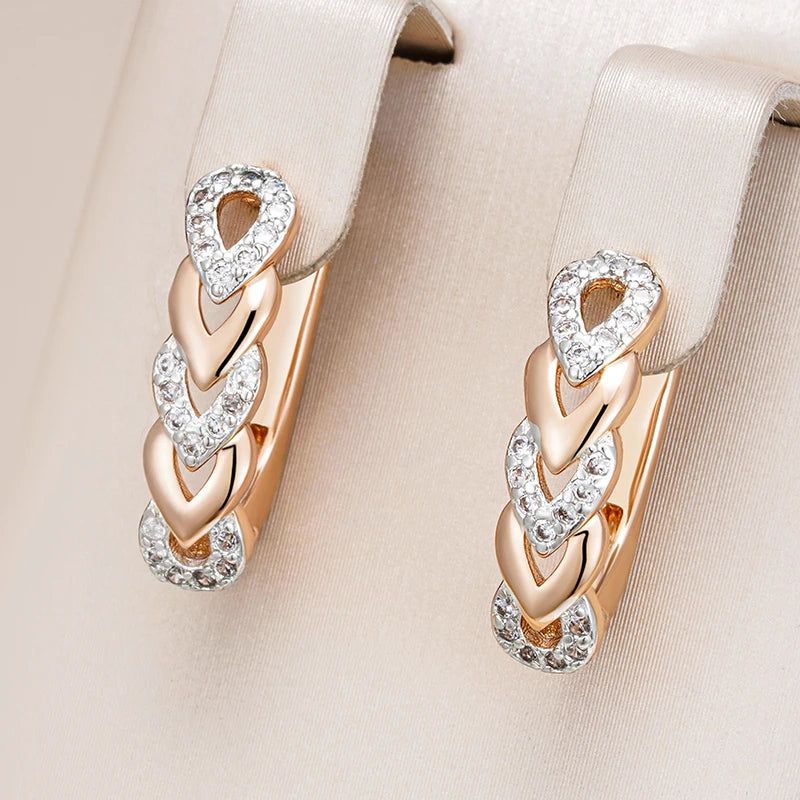 Smart Heart Link Drop Earrings in Rose Gold and Silver with Natural Zircon