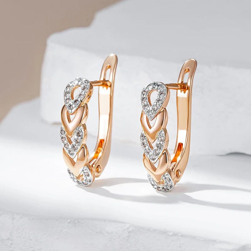 Smart Heart Link Drop Earrings in Rose Gold and Silver with Natural Zircon