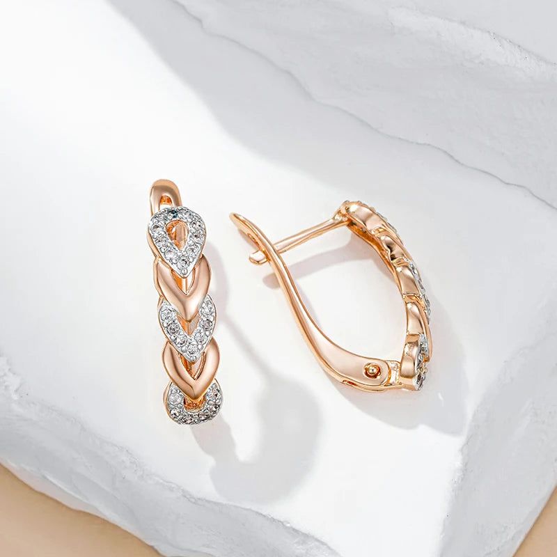 Smart Heart Link Drop Earrings in Rose Gold and Silver with Natural Zircon