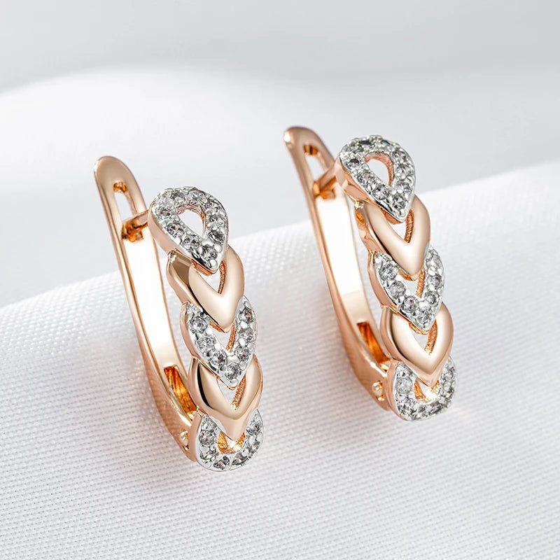 Smart Heart Link Drop Earrings in Rose Gold and Silver with Natural Zircon