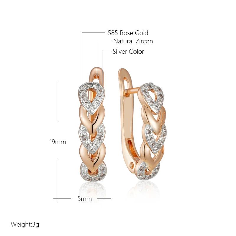 Smart Heart Link Drop Earrings in Rose Gold and Silver with Natural Zircon