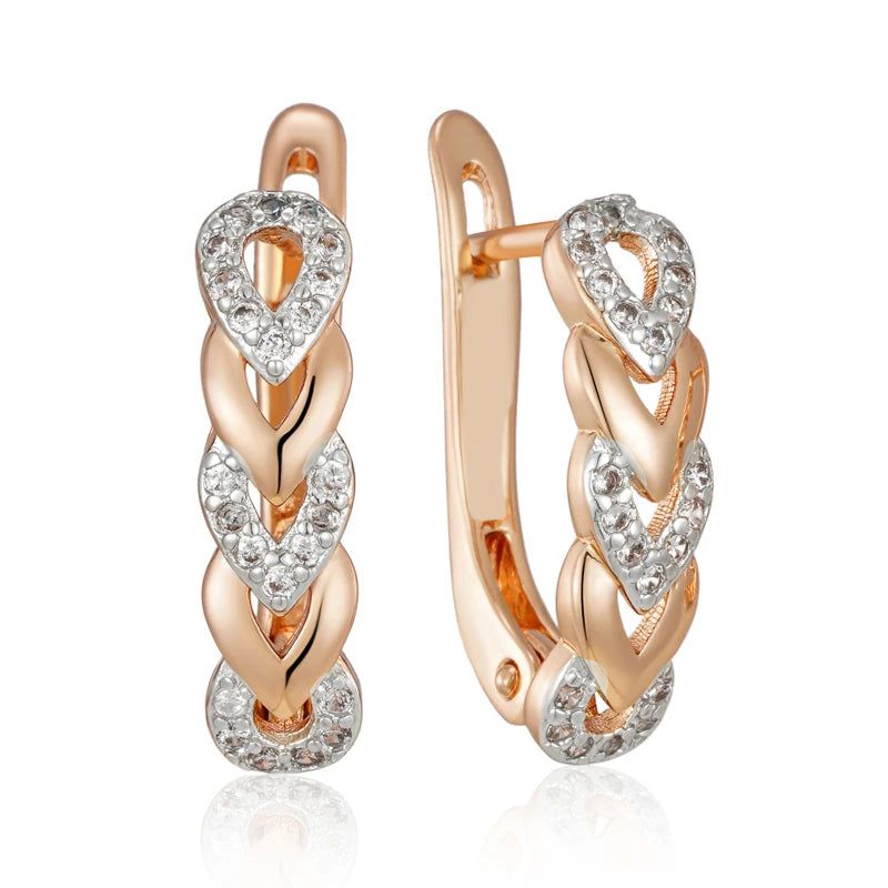 Smart Heart Link Drop Earrings in Rose Gold and Silver with Natural Zircon