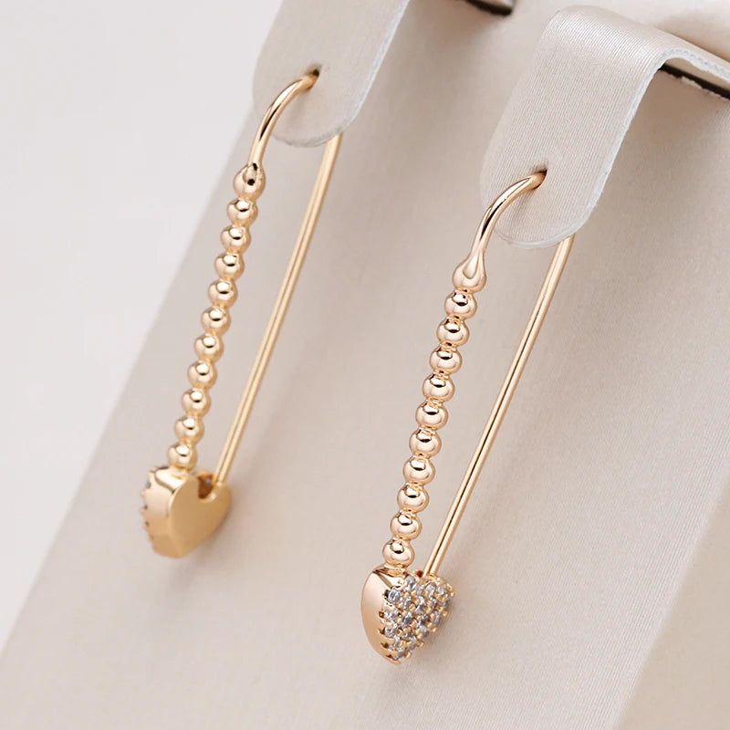 Smart Heart-Shaped Long Dangle Earrings in 585 Rose Gold with Natural Zircon