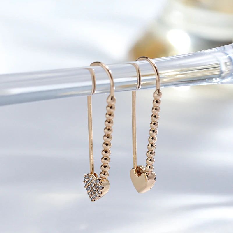 Smart Heart-Shaped Long Dangle Earrings in 585 Rose Gold with Natural Zircon