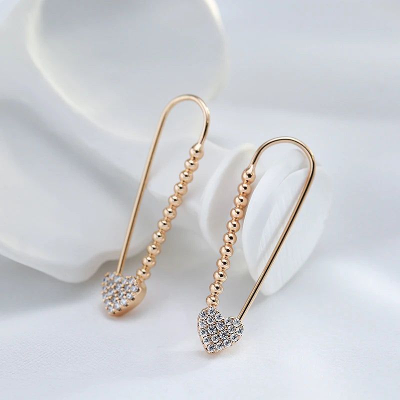 Smart Heart-Shaped Long Dangle Earrings in 585 Rose Gold with Natural Zircon