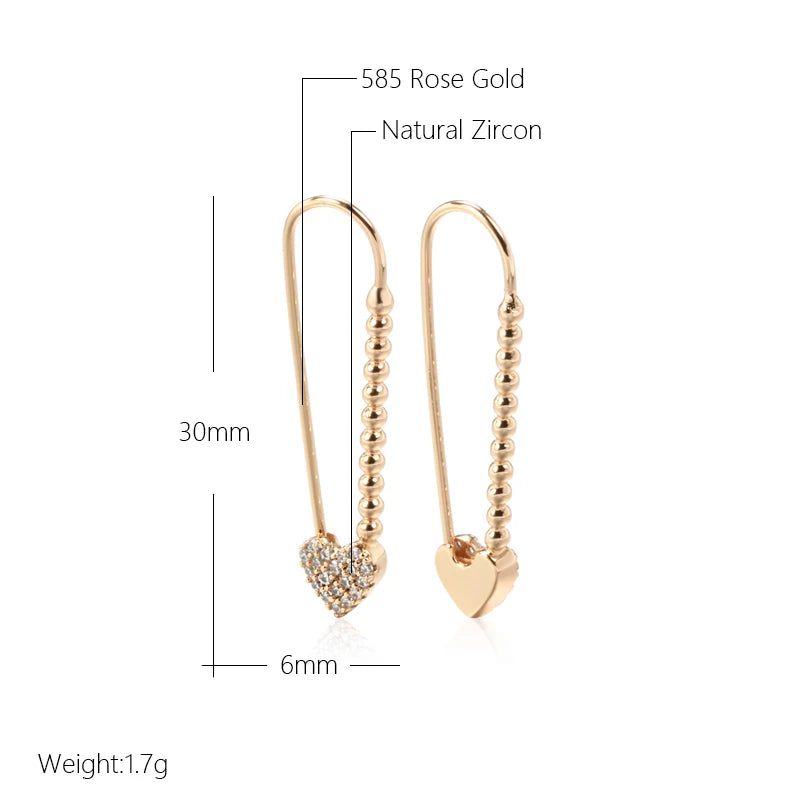 Smart Heart-Shaped Long Dangle Earrings in 585 Rose Gold with Natural Zircon