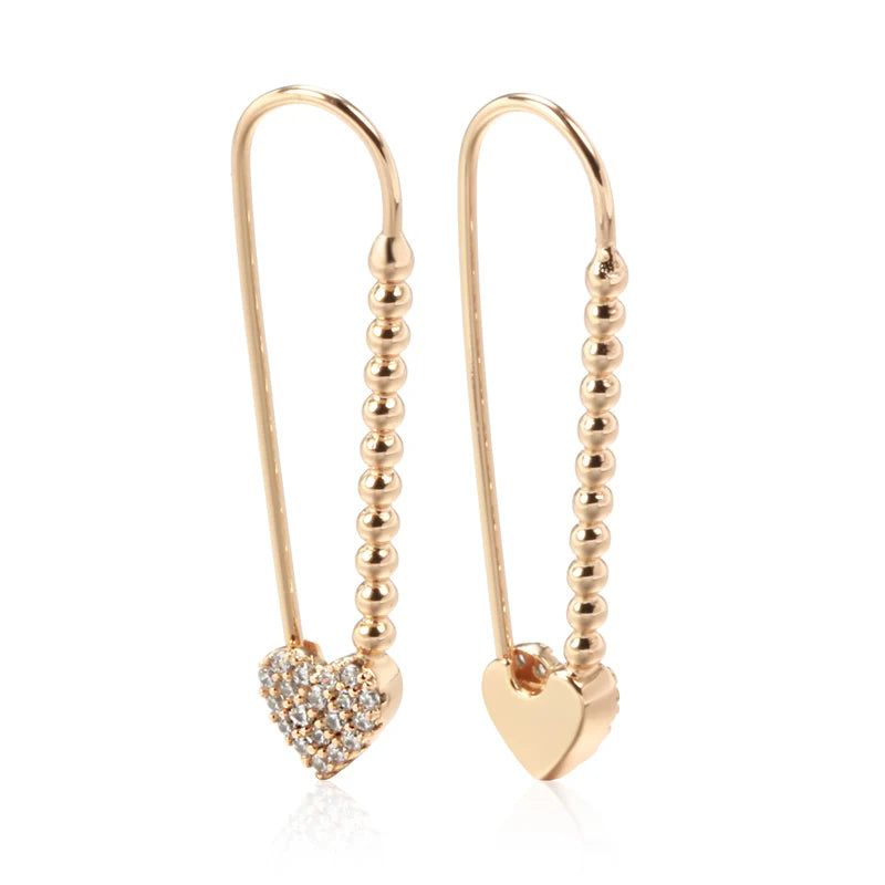 Smart Heart-Shaped Long Dangle Earrings in 585 Rose Gold with Natural Zircon