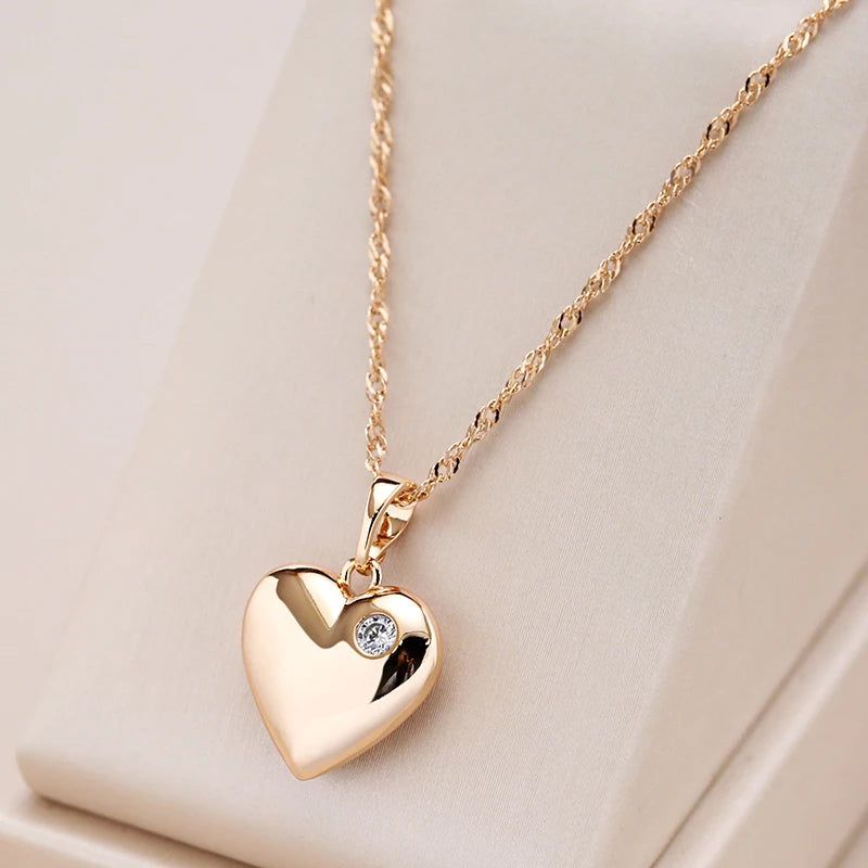 Smart Heart-Shaped Pendant Necklace with Natural Zircon in 585 Rose Gold Finish