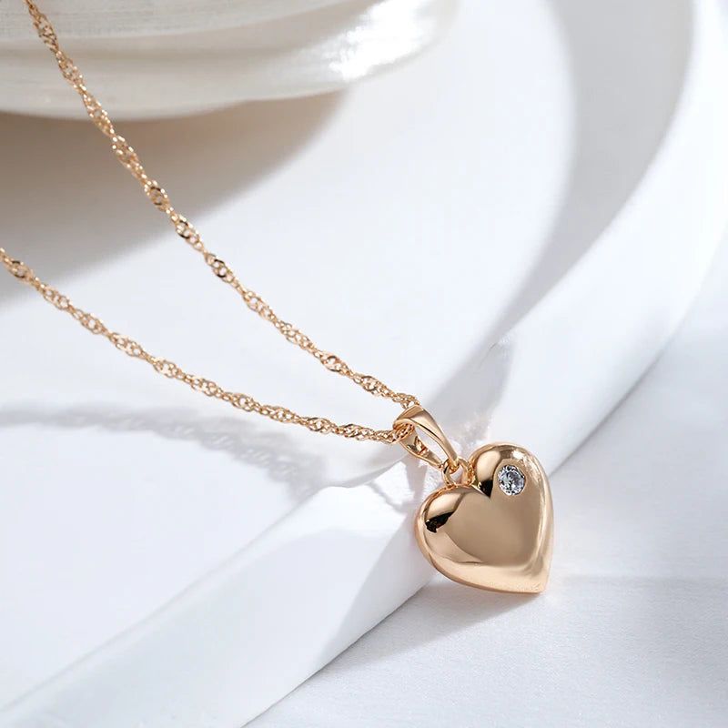 Smart Heart-Shaped Pendant Necklace with Natural Zircon in 585 Rose Gold Finish