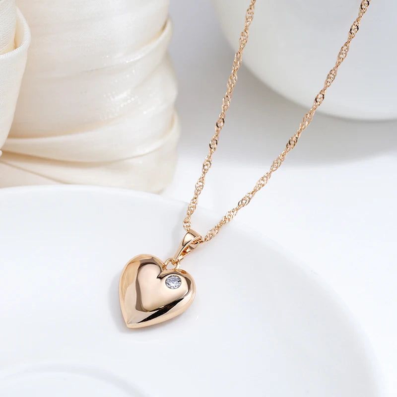 Smart Heart-Shaped Pendant Necklace with Natural Zircon in 585 Rose Gold Finish