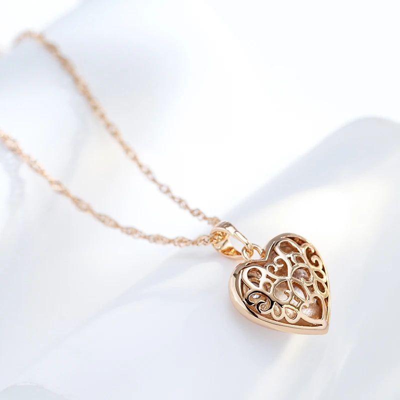 Smart Heart-Shaped Pendant Necklace with Natural Zircon in 585 Rose Gold Finish