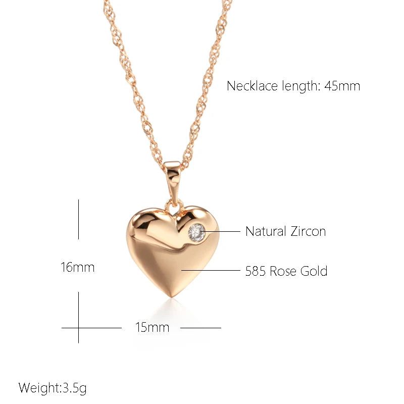 Smart Heart-Shaped Pendant Necklace with Natural Zircon in 585 Rose Gold Finish