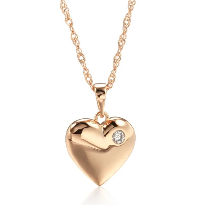 Smart Heart-Shaped Pendant Necklace with Natural Zircon in 585 Rose Gold Finish