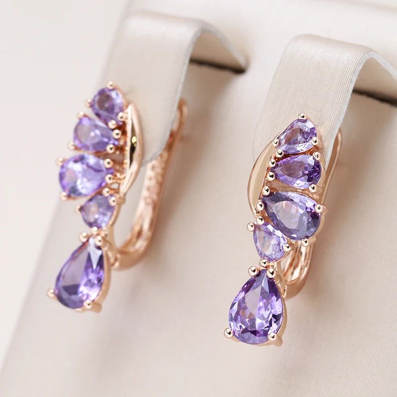 Smart Heart-Shaped Purple Zircon Drop Earrings in 585 Rose Gold